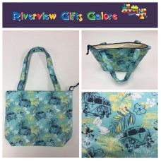 Medium Tote Bag with Zip- Hibiscus Combi Blue